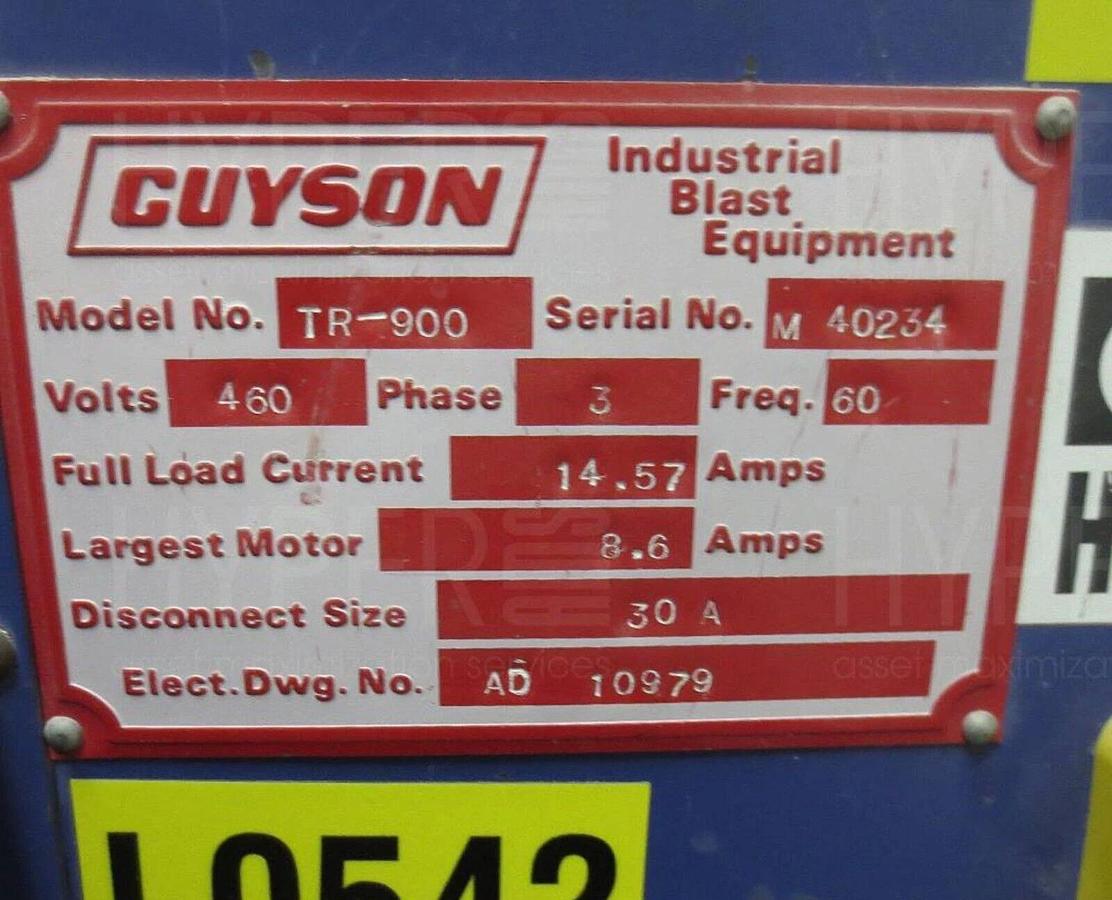 Guyson #TR-900, Conveyor Blast Cabinet/Shot Blast Machine, (6) rotating top blast guns, (2) stationary side - Image 7