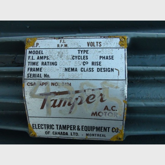 10 HP 868 RPM Tamper, Frame 286U-TE, TEFC, 208-220/460 Volts, Electric Motor - Image 2