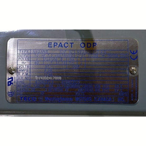 10 HP 1740 RPM Teco Westinghouse, Frame 215T, 575 Volts, Electric Motor - Image 2