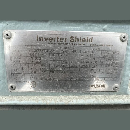 100 HP 1775 RPM Hyundai, Frame 405T, 575 Volts, Model HIS405SR0412P, Electric Motor - Image 2