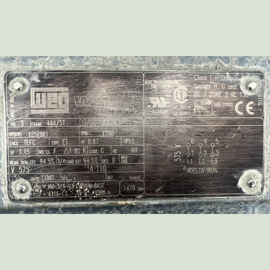 125 HP 1780 RPM Weg, Frame 444/5T, 575 Volts, Model W21, Electric Motor - Image 2