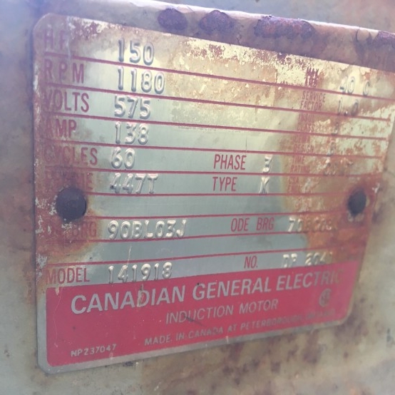 150 HP 1200 RPM Canadian General Electric, 575 Volts, Electric Motor - Image 2