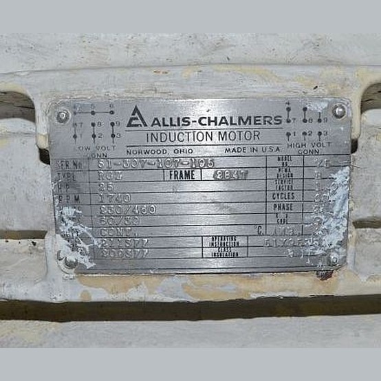 25 HP 1740 RPM Allis-Chalmers, Frame 884T, TEFC, 230/460 Volts, Electric Motor - Image 2
