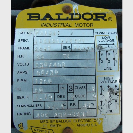 25 HP 1760 RPM Baldor, Frame 284T, TEFC, 230/460 Volts, Electric Motor - Image 2