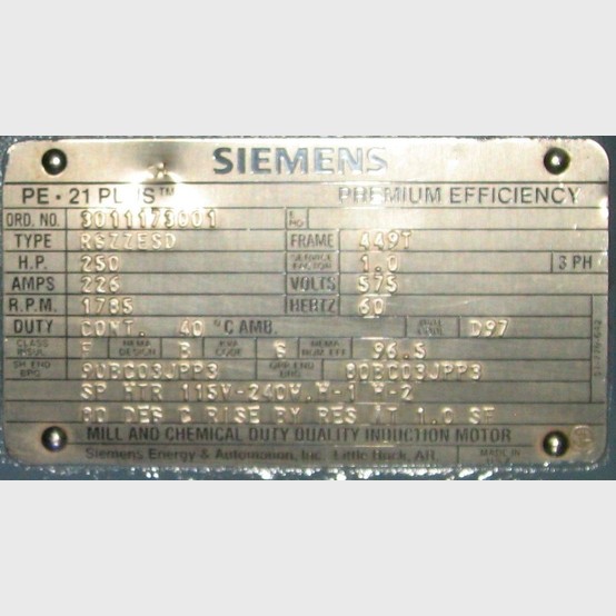 250 HP 1800 RPM Siemens, Frame 449T, 575 Volts, Electric Motor - Image 5