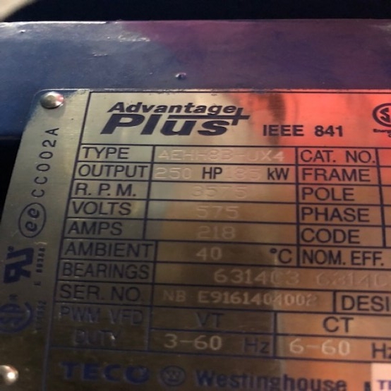 250 HP 3600 RPM Westinghouse, Frame 449TS, 575 Volts, Electric Motor - Image 3