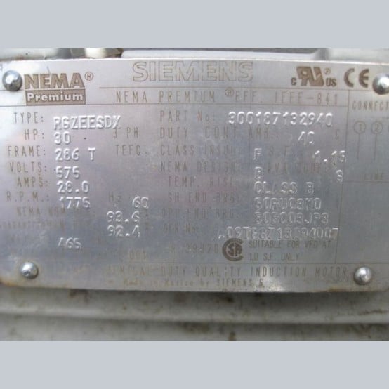30 HP 1775 RPM Siemens, Frame 286T, 575 Volts, Electric Motor - Image 2