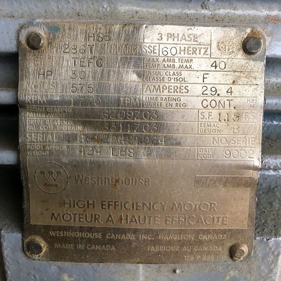30 HP 1770 RPM Westinghouse, Frame 286T, TEFC, 575 Volts, Electric Motor - Image 2