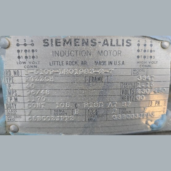 40 HP 1170 RPM Siemens - Allis-Chalmers, Frame 364T, 230/460 Volts, Electric Motor - Image 3
