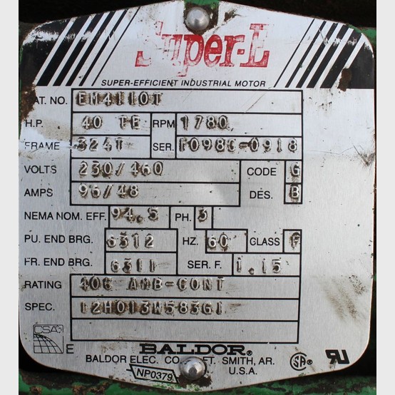 40 HP 1780 RPM Baldor, Frame 324T, TEFC, 230/460 Volts, Electric Motor - Image 2