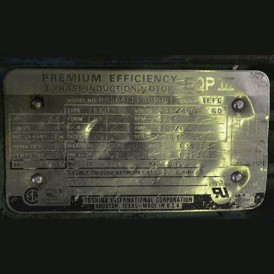 50 HP 1770 RPM Toshiba, Frame 326T, TEFC, 230/460 Volts, Electric Motor - Image 2