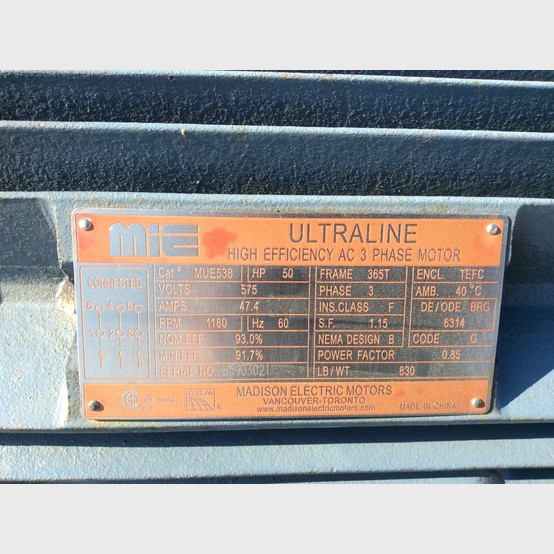 50 HP 1180 RPM Ultraline, Frame 365T, 575 Volts, Electric Motor - Image 2