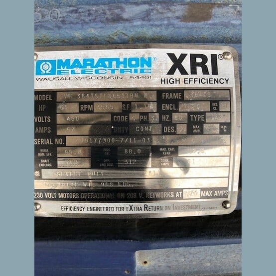 60 HP 3555 RPM Marathon, Frame 364TS, 460 Volts, Electric Motor - Image 2