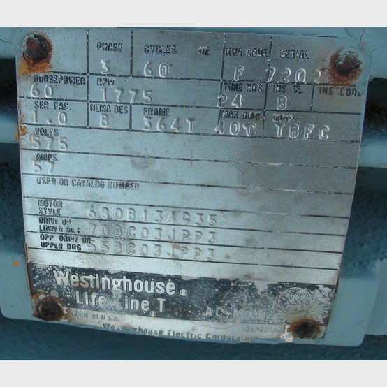 60 HP 1800 RPM Westinghouse, Frame 364T, 575 Volts, Electric Motor - Image 2