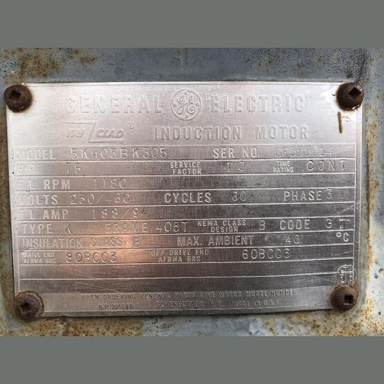 75 HP 1180 RPM General Electric, Frame 405T, 230/460 Volts, Model 5K405BK305, Electric Motor - Image 3