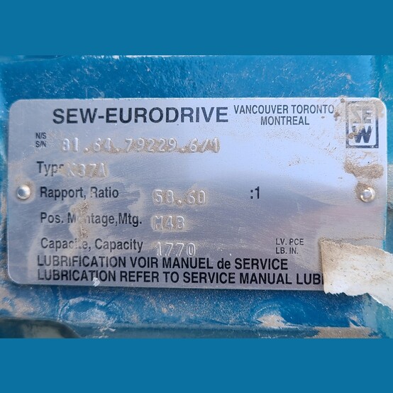 0.75 HP 1700 RPM Sew-Eurodrive #K37A, Gearmotor, 58.60:1 Ratio, 3 phase, 330/575 Volts - Image 5
