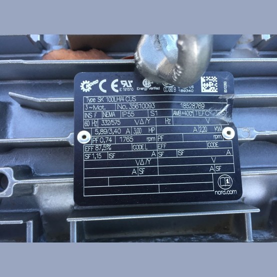 3 HP 1765 RPM Nord, Gearhead Motor, 575 Volts - Image 2