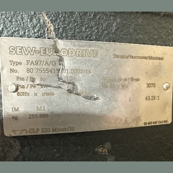 10 HP 1774/41 RPM Sew-Eurodrive #FA97/A/G, Gearmotor, 43.28:1 Ratio, 330/575 Volts, (2 available) - Image 2