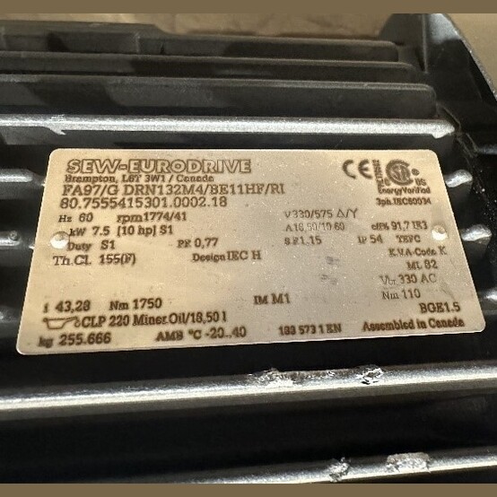 10 HP 1774/41 RPM Sew-Eurodrive #FA97/A/G, Gearmotor, 43.28:1 Ratio, 330/575 Volts, (2 available) - Image 3
