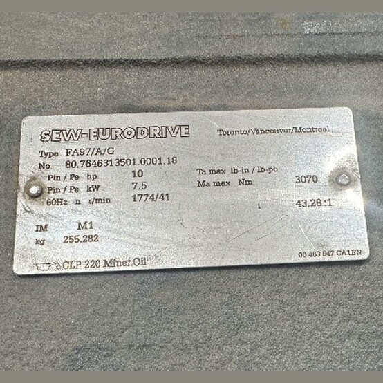 10 HP 1774/41 RPM Sew-Eurodrive #FA97/A/G, Gearmotor, 43.28:1 Ratio, 330/575 Volts, (2 available) - Image 5
