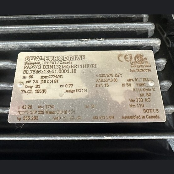 10 HP 1774/41 RPM Sew-Eurodrive #FA97/A/G, Gearmotor, 43.28:1 Ratio, 330/575 Volts, (2 available) - Image 6