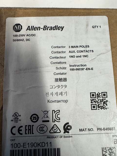 Allen-Bradley Contactor 100-E190KD11 100-250V AC/DC - Image 4