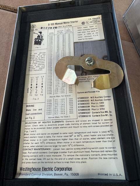 Westinghouse Manual Motor Starter B100WIC 600 VAC - Image 2