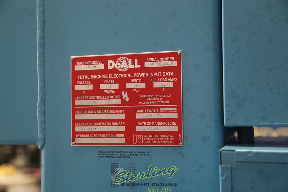20" x 13" DoAll #2013-V, vertical band saw, 1/8"-1" x 154" blade, 55-5200 FPM, 2 HP, 26" x 26" table, blade - Image 9