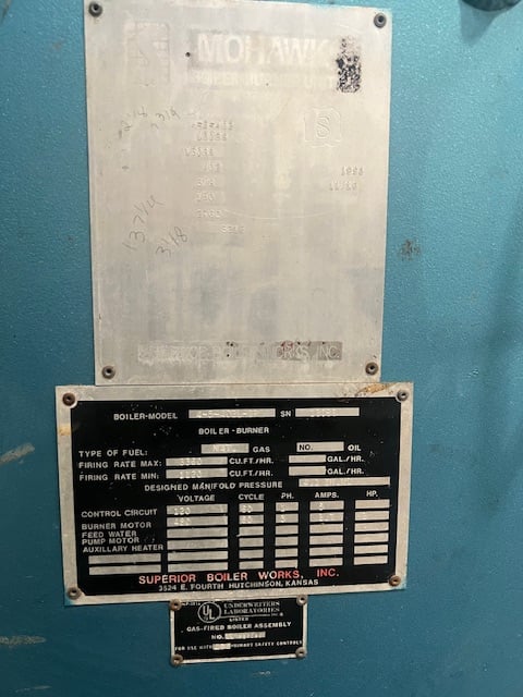 80 HP Superior #Mohawk-4-5-402, gas fired boiler, 150 psi, excellent condition, 1996 - Image 5