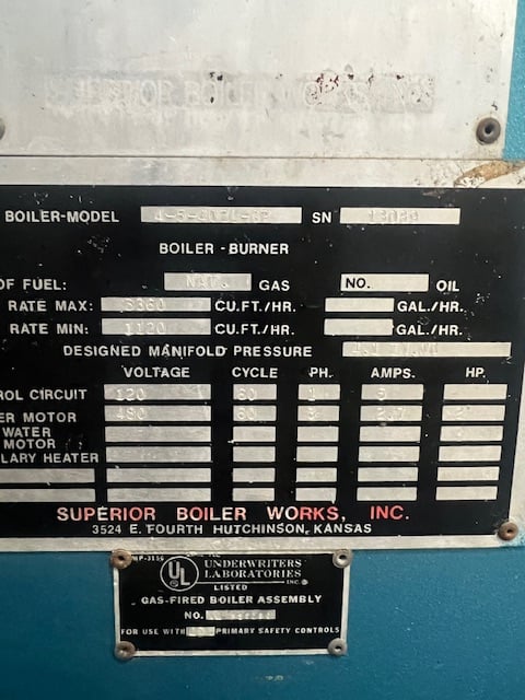 80 HP Superior #Mohawk-4-5-402, gas fired boiler, 150 psi, excellent condition, 1996 - Image 6
