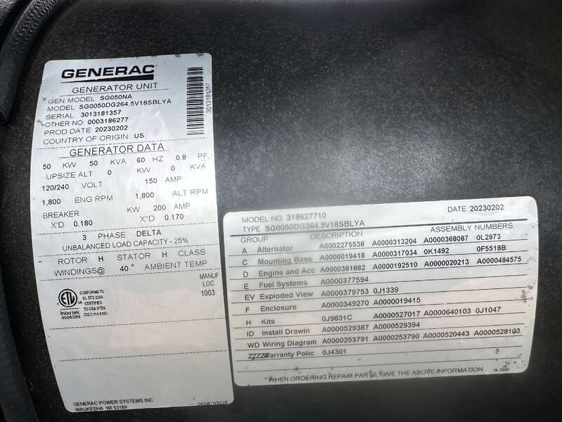 50 KW Generac #SG050NA, Natural gas / propane generator set, 120/240 Volts, 1-phase, 86 HP @ 1800 RPM, 4.5L - Image 10