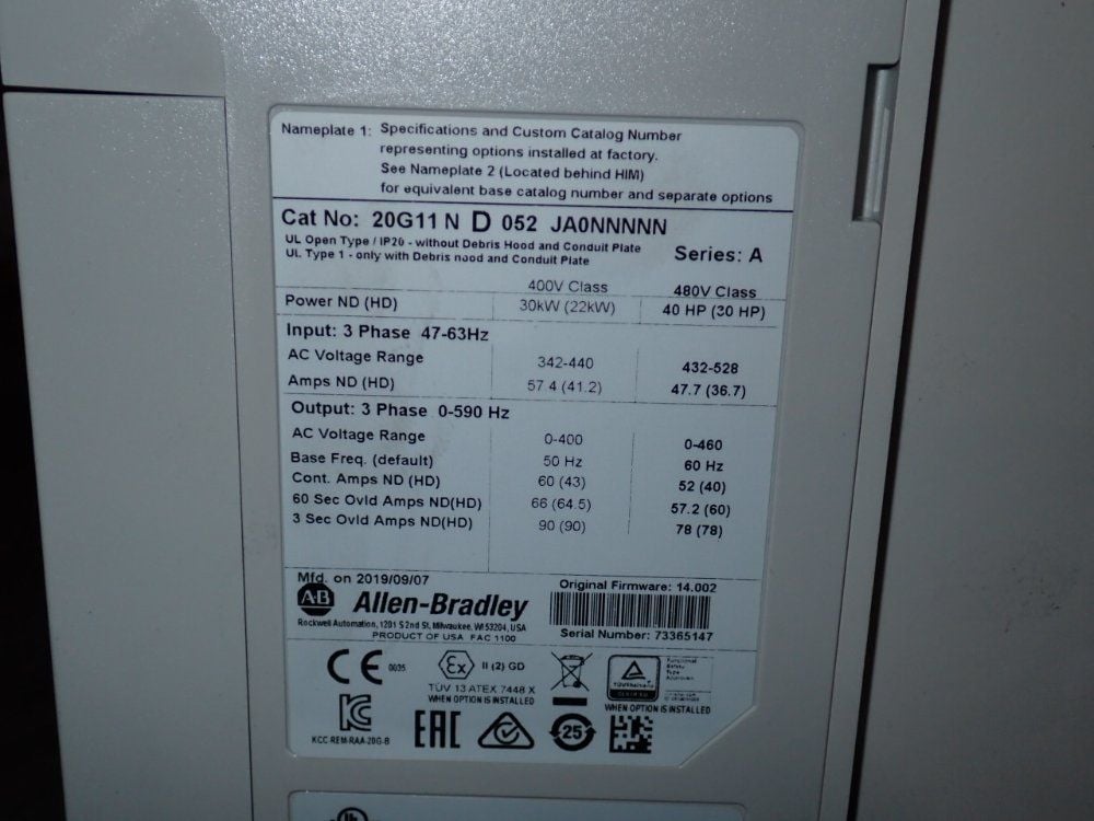 Allen-Bradley #20G11ND052JA0NNNNN, Series A PowerFlex 735 AC Drive, 40 HP, 480 Volts, 2019 - Image 5