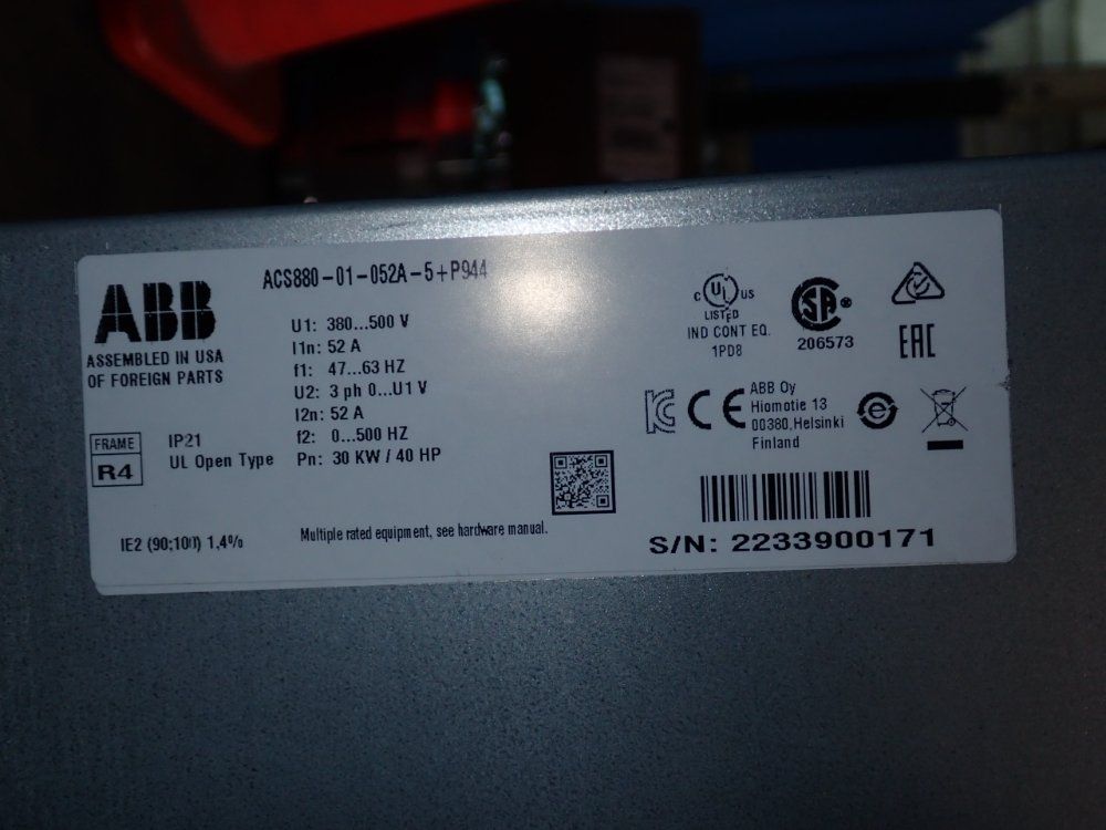 ABB #A cs880-01-052a-5+p9, ACS880 Variable Frequency Drive, 40 HP - Image 5