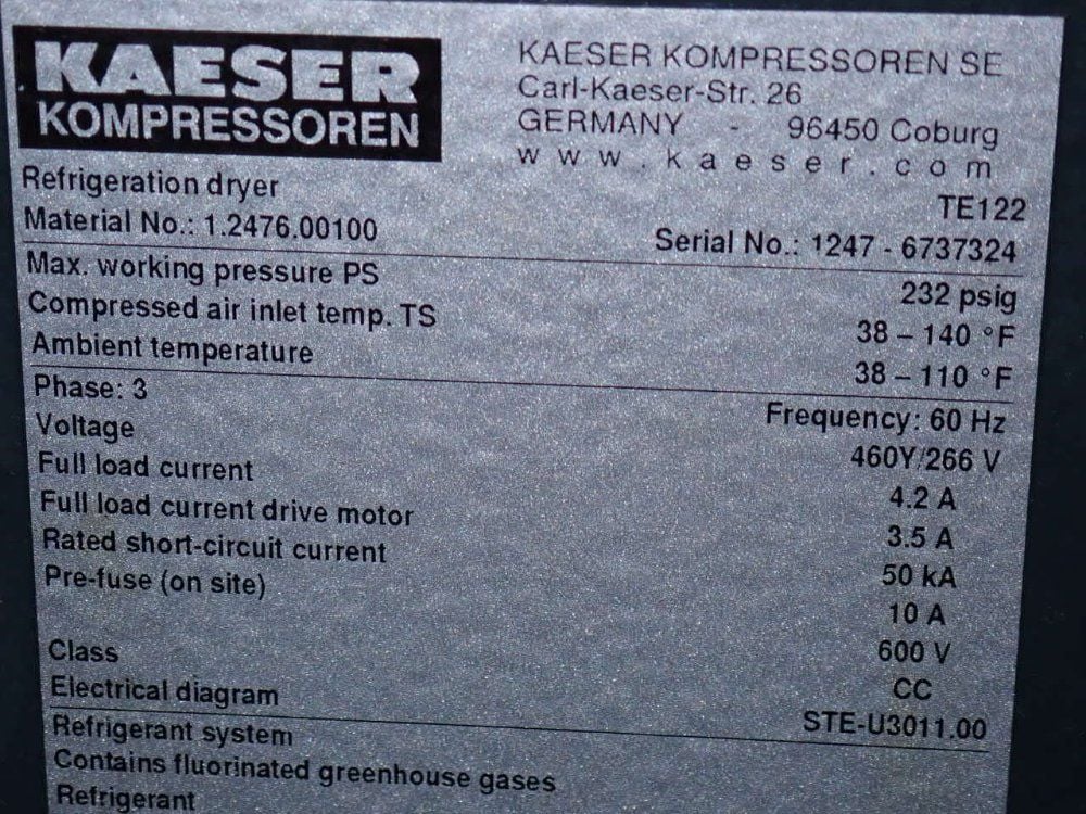 Kaeser #TE122, Refrigerated Air Dryer, 460 V., 2018 - Image 8