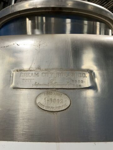 1,100 gallon Cream City Fabricators Boiler, Stainless Steel Tank, 73" diameter x 93" OAH - Image 2
