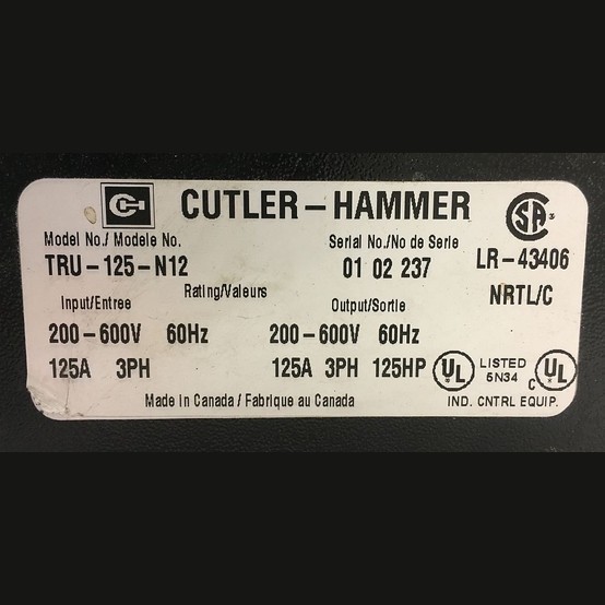 125 HP Cutler-Hammer #TRU-125-N12, Solid State Soft Starter, 200-600 Volts, 3 Phase - Image 2