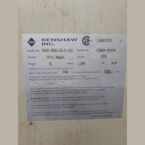 300 HP Benshaw #Rs6-300-5-1-20, Solid State Soft Starter, 575 Volts, 312 Amps - Image 2