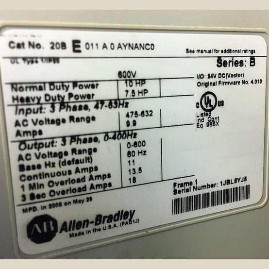 10 HP Allen-Bradley #20BE011A0AYNANCO, powerflex 700 ac variable frequency, 475-632 Volts - Image 4