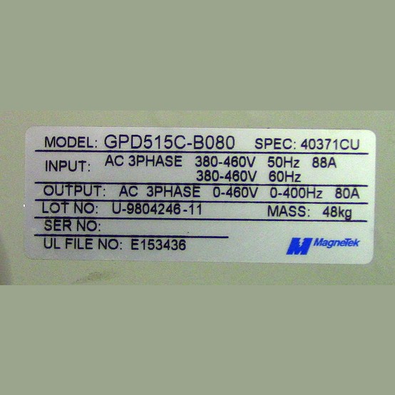 60 HP Magnetek #GPD515C-B080, AC Variable Frequency Drive, 380-460 Volts, 3 Phase - Image 2