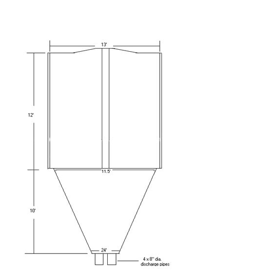 15,036 Gal. Storage Silo, 2,010 Cu. Ft., 13' diameter x 12' H, Cone Discharge, Quartered Internally - Image 9