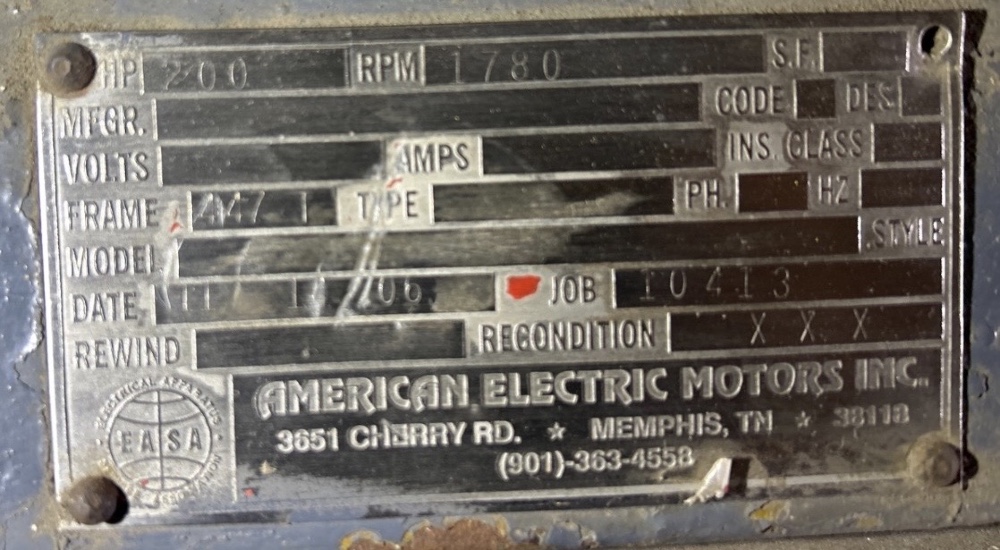 200 HP 1800 RPM Frame 447T, TEFC, Roller, 460 Volts, Offered electrically OK or Rebuilt with Warranty - Image 1