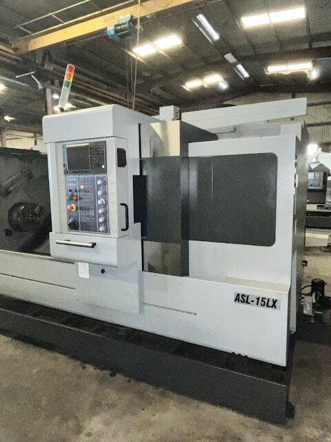Ganesh #ASL-15LX, CNC lathe, long bed, Fanuc 0iTD, 4.1" bar, 3-jaw 15" powered chuck, chip conveyor, 2020 - Image 4