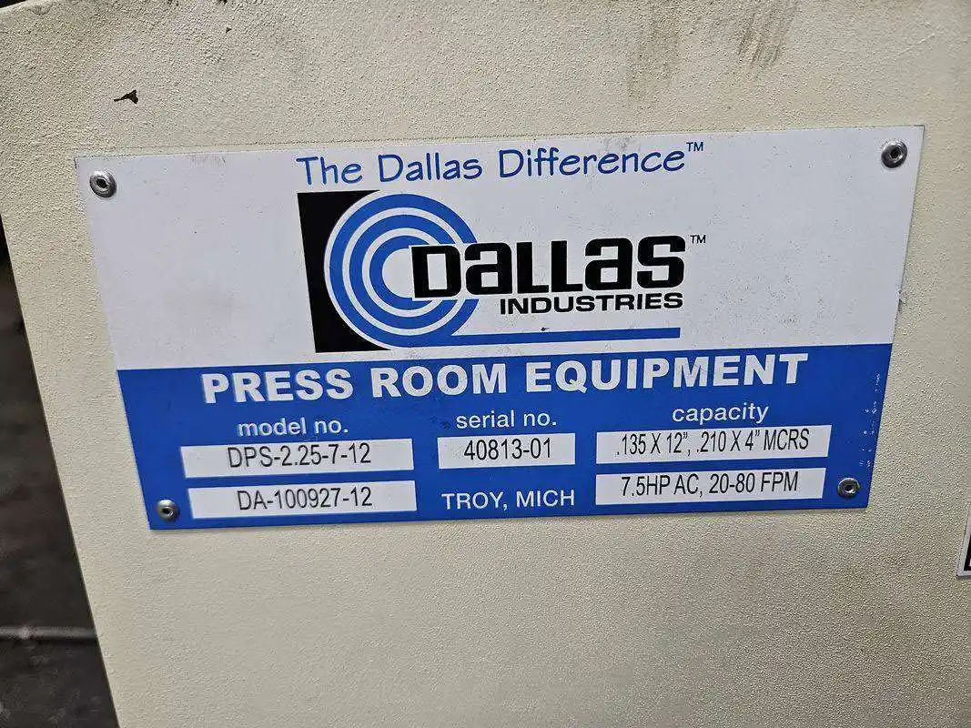 8000 lb. Dallas, Servo coil feed line, 12" x .135", 60" OD, pneumatic mandrel expansion, 2024 - Image 7