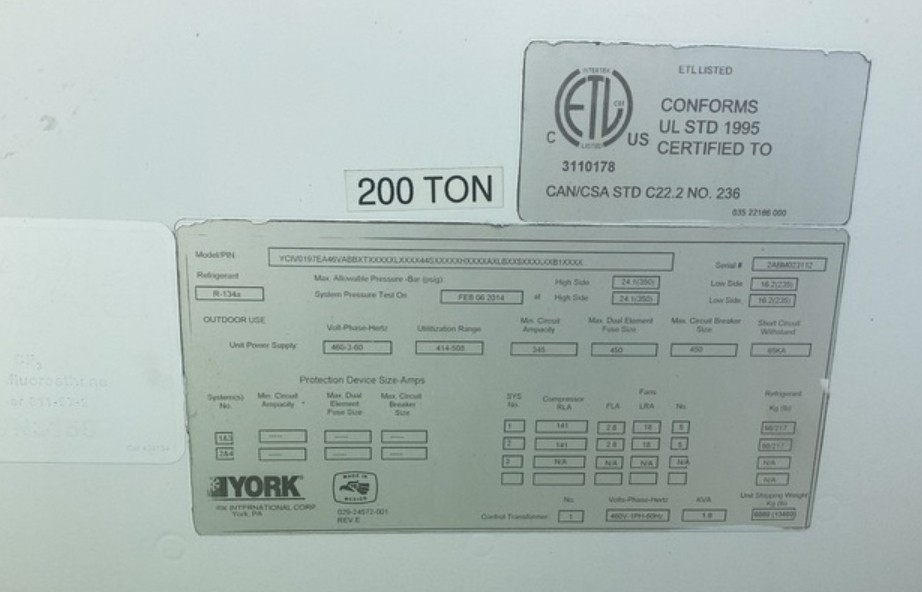 200 Ton, York #YCIV, air cooled chiller w/ pump (2 available) - Image 7