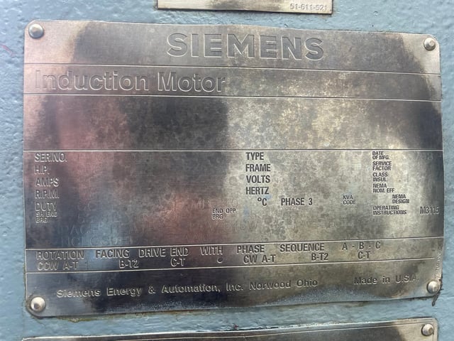 900 HP 1800 RPM Siemens, Frame 5810S, TEFCSB TUBE, 4000 Volts - Image 3