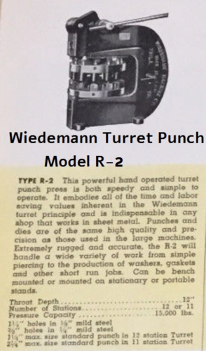 1-1/4" Wiedemann #R-2, manual turret punch, 12-station indexing, 12" throat, 15000 lb. force, 7 punch holders - Image 2