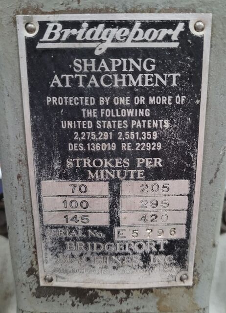 Bridgeport #E, shaping attachment, 4" stroke, 6 speeds, 70-420 SPM, 1/3 HP, 208-230/460 V. (2 available) - Image 7
