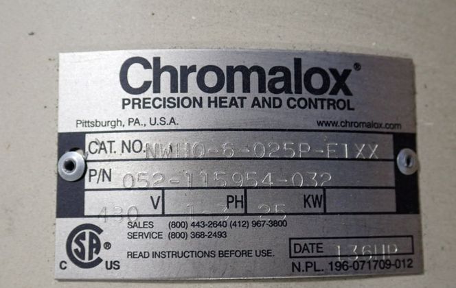 25 KW, Chromalox #NWH0-6-025P-F1XX, Circulation Heater - Image 3