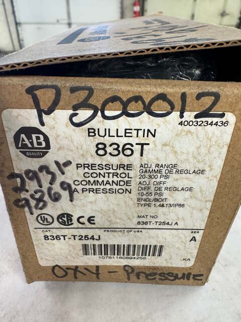 Allen-Bradley #836T-T254J, pressure control switch, 20-300 PSI adjustable range - Image 3