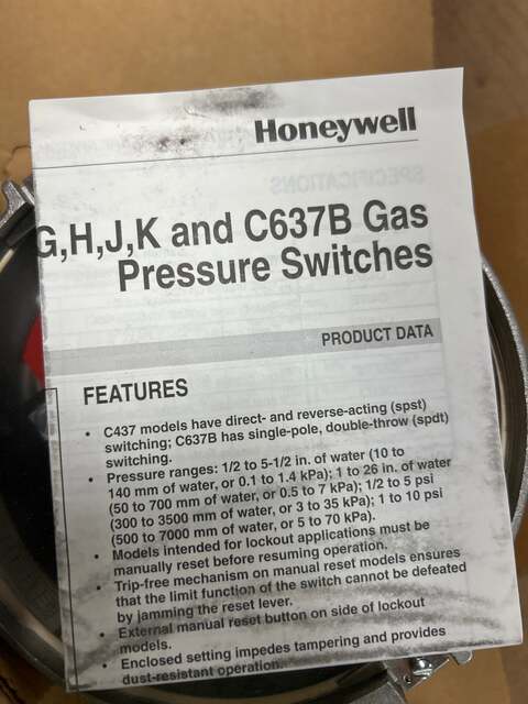Honeywell #C437D-EGH, gas pressure switch, 1/2" NPT, 0 to 5 PSI - Image 4